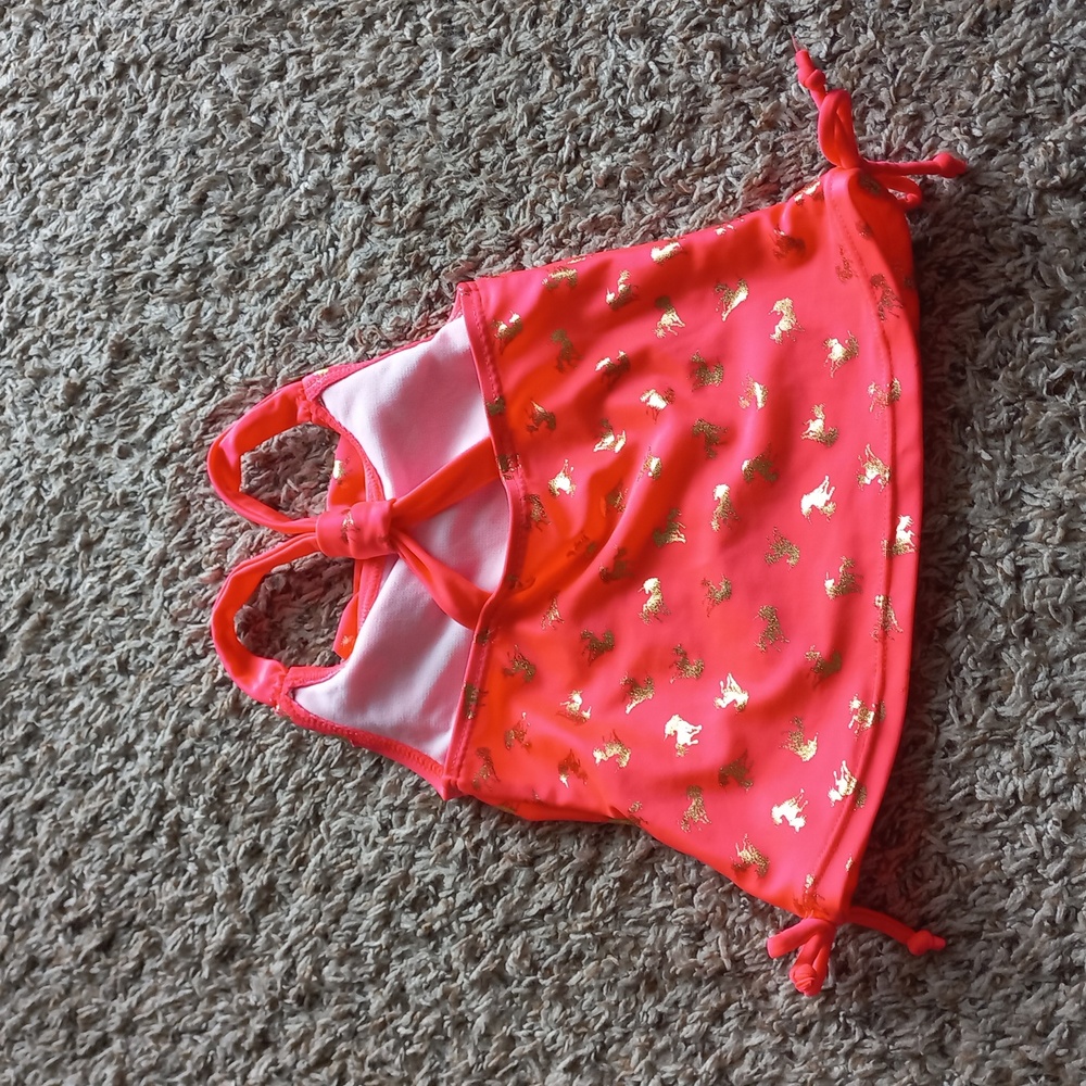 Kids Swim Tankini Top - Coral with Gold Accents - Picture 3 of 3